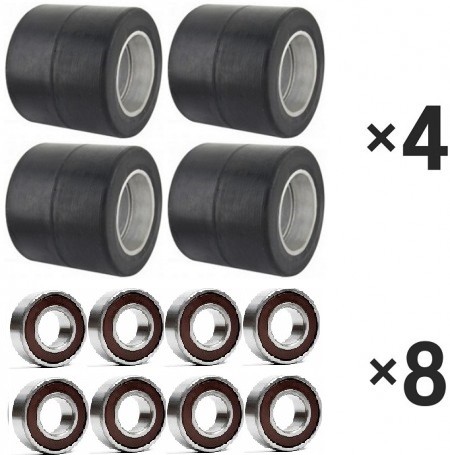 4× Gabelrolle 80x70 mm Gummi + 8× Rillenkugellage