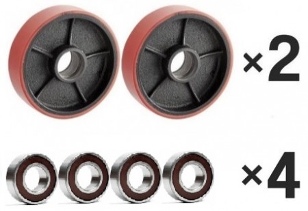 2× Lenkrad 200×50 mm Polyurethan + 4× Rillenkugellager