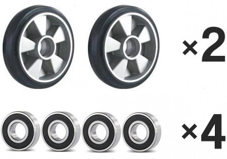 2× Lenkrad 200×50 mm Gummi + 4× Rillenkugellag • für Palettenhubwagen