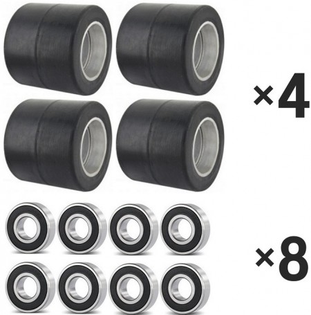 4× Gabelrolle 80x70 mm Gummi + 8× Rillenkugellage • für Palettenhubwagen