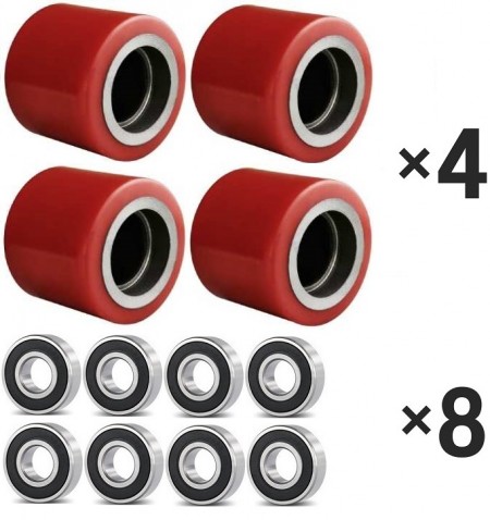 4× Gabelrolle 80x70 mm Polyurethan + 8×Rillenkugellager • für Palettenhubwagen