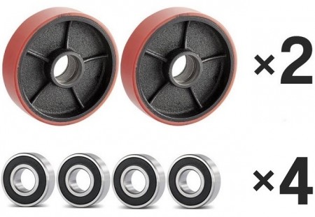 2× Lenkrad 200×50 mm Polyurethan + 4× Rillenkugellager 6 • für Palettenhubwagen