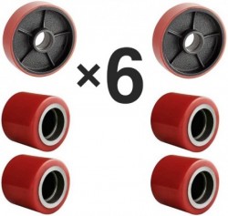 2× Lenkrad 200×50 mm Polyurethan + 4× Gabelrolle 80x70 mm Polyurethan