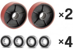 2× Lenkrad 200×50 mm Polyurethan + 4× Rillenkugellager 6 • für Palettenhubwagen