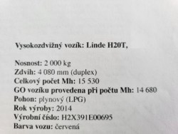 Repasovaný PLYNOVÝ (LPG) vysokozdvižný vozík Linde H20T